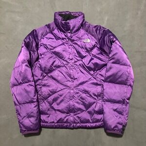 The North Face Womens Aconcagua Purple Goose Down Puffer Jacket Full Zip Logo L